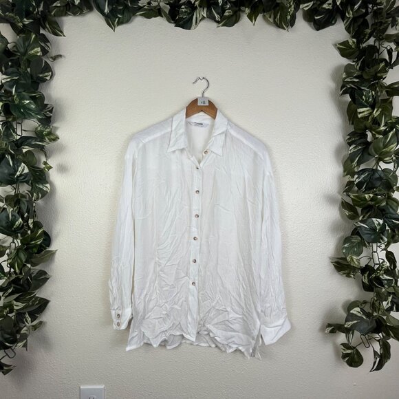 BB Dakota Big News Button Up Long Sleeve Blouse Ivory NWT Women’s Size S - Picture 1 of 11